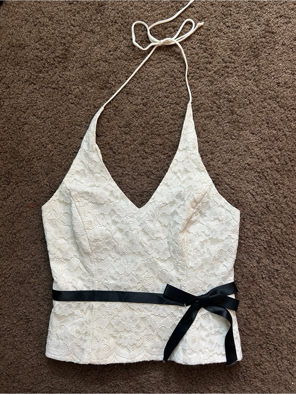 XSCAPE White Lined Halter Top